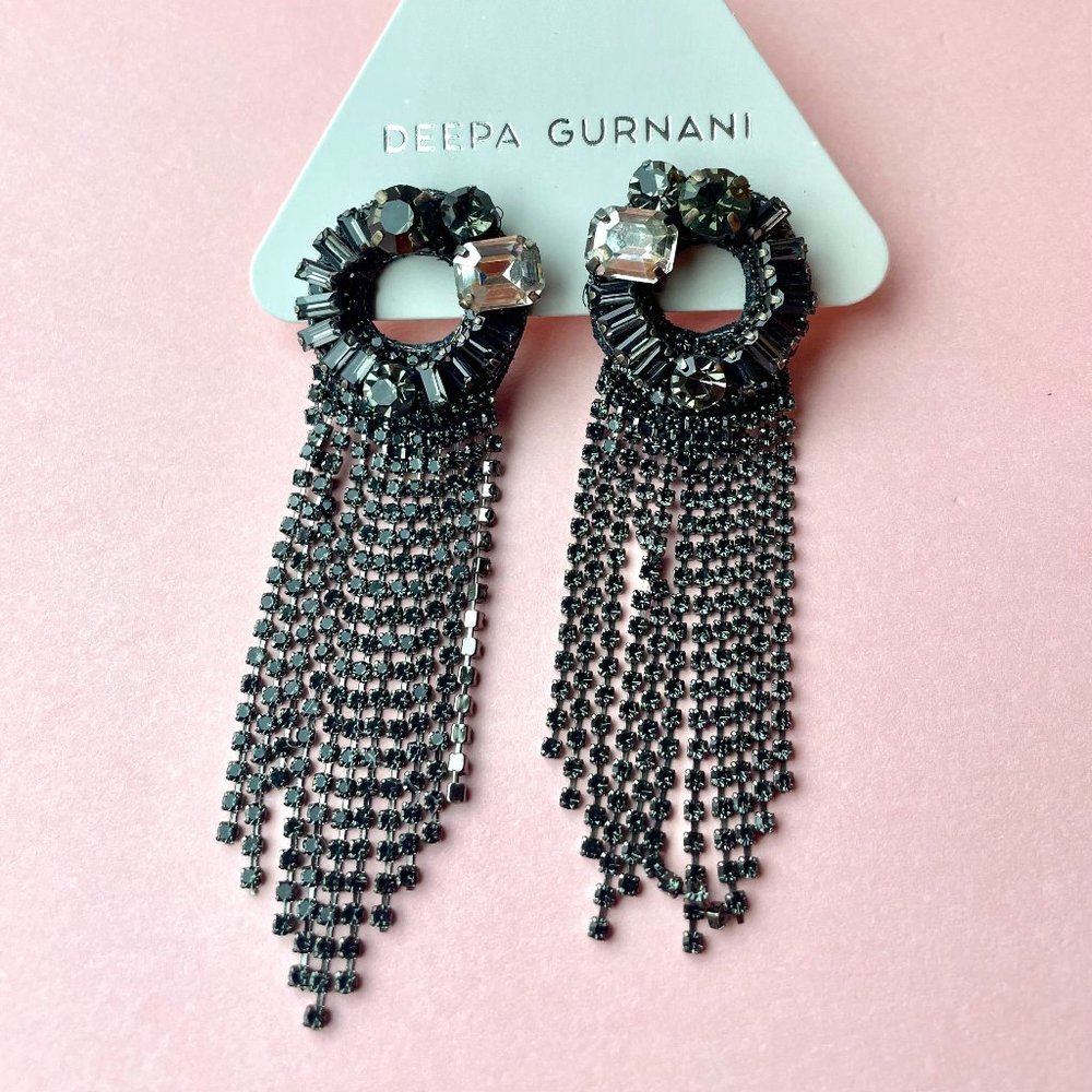 NWT Deepa Gurnani Crystal Rhinestone Chandelier Earrings-Silver Gunmetal Grey - Picture 4 of 10